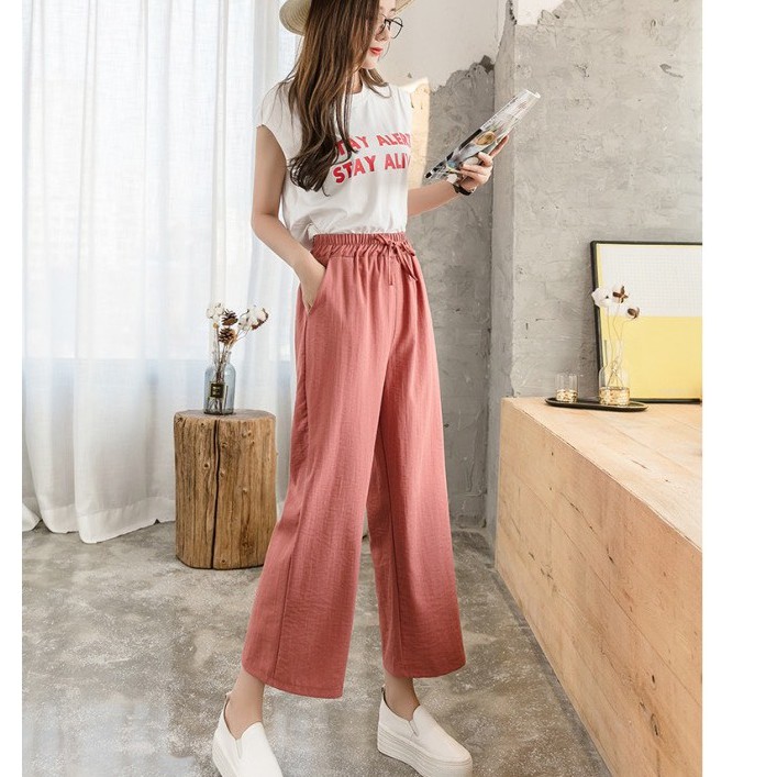 Quần ống rộng nữ ⚡️XẢ HÀNG⚡️ Quan đũi xuông dáng dài chất đũi mềm mịn - freesize co dãn thoải mái đủ màu