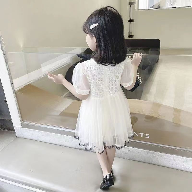 Đầm Công Chúa Tay Phồng Phối Lưới Màu Trắng Thời Trang Mùa Hè Phong Cách Hàn Quốc Cho Bé Gái