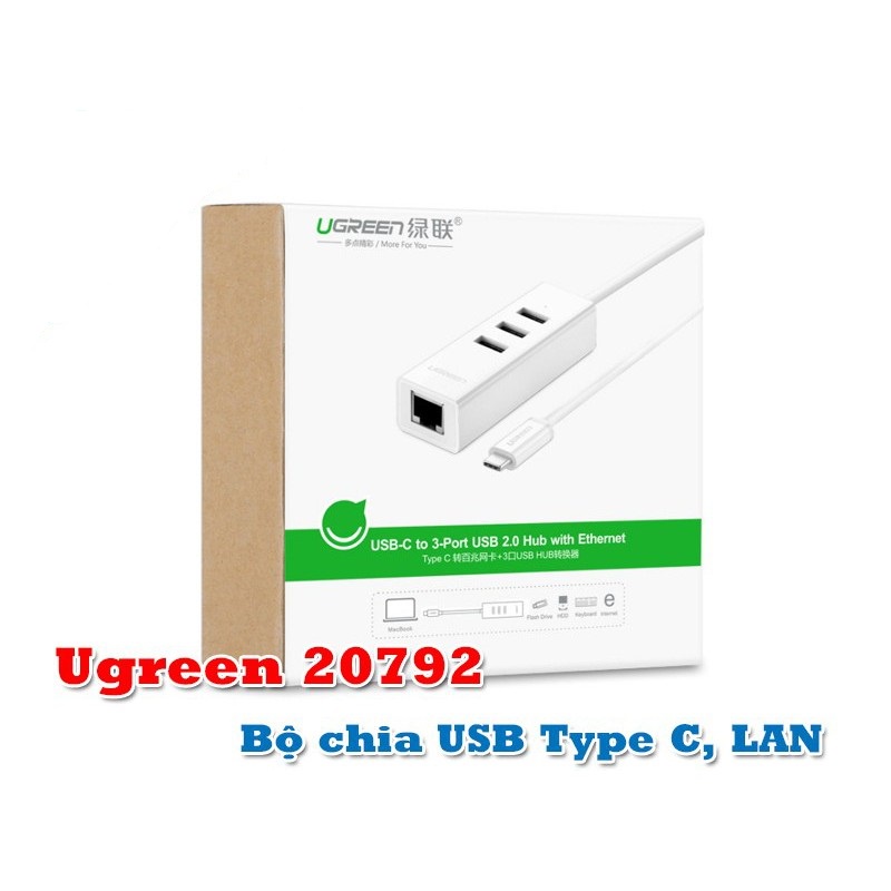 Bộ chia USB Type C sang Hub USB 2.0 3 Cổng và 1 cổng Lan Ugreen 20792