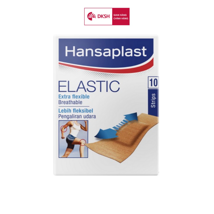 Băng cá nhân Hansaplast Elastic (gói 10 miếng) - Bằng vải co giãn và cực kỳ thoáng khí - Thương hiệu số 1 của Đức