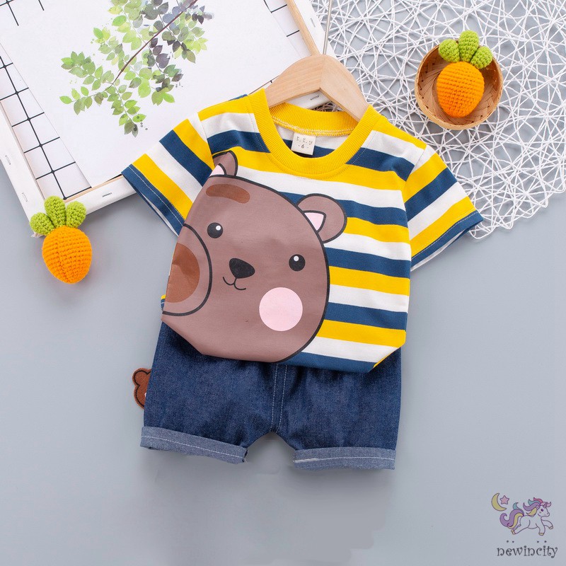 Set áo thun tay ngắn in họa tiết hoạt hình kèm quần short thời trang năng động cho bé trai