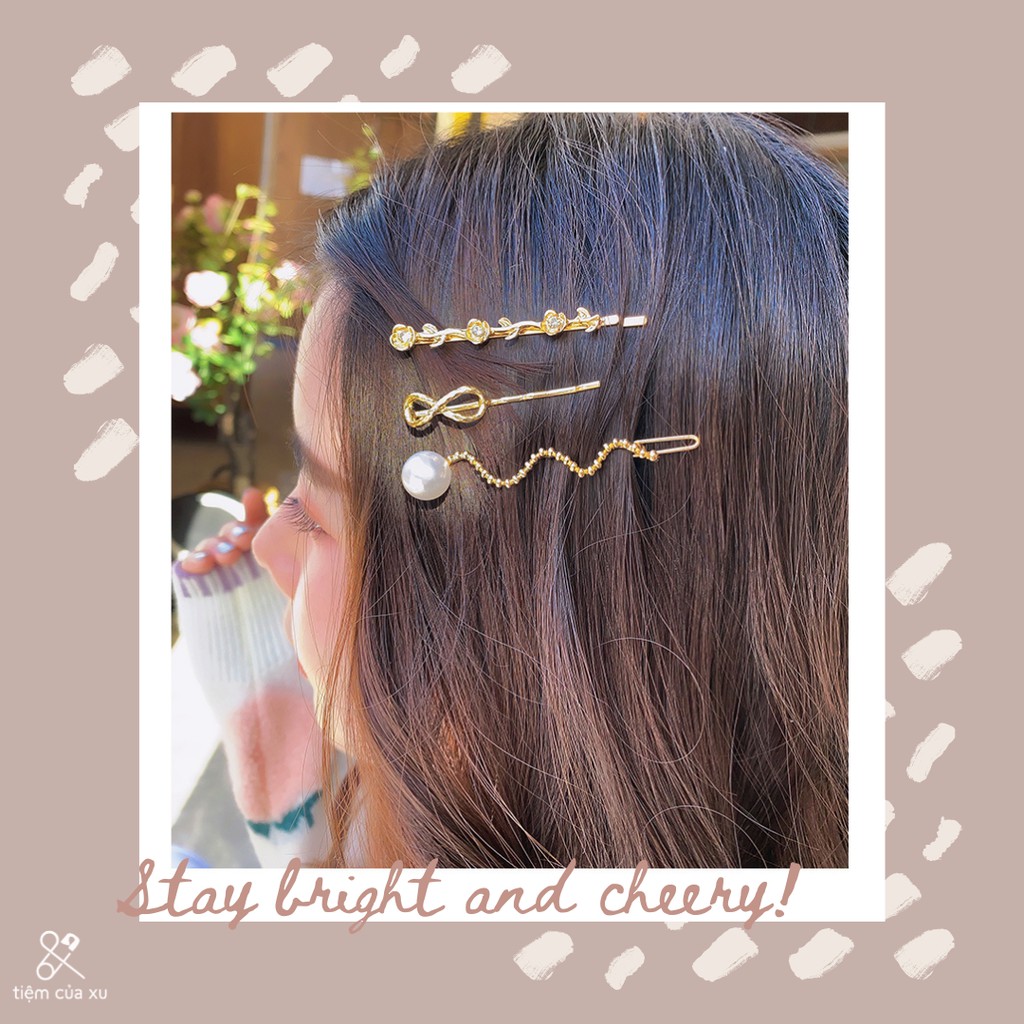 Set kẹp tóc đính đá, cặp tóc mái đính ngọc trai nhân tạo - tiemcuaxu