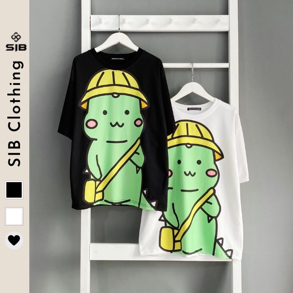 Áo phông tay lỡ SIB Clothing áo thun unisex form rộng in hình khủng long SIB025