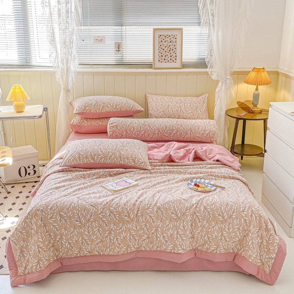 Trọn Bộ Chăn Ga Gối Cotton Đũi Kẻ Anivia, chăn đã có ruột Chất Vải Mềm Mịn, Dầy Dặn, Đủ Kích Thước