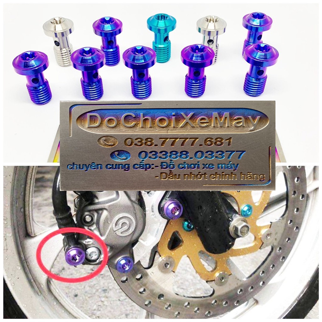 Ốc heo dầu M10*19 ( răng 1.0 ) đầu dù ( răng nhuyễn ) sử dụng riêng cho heo brembo , heo billet Titan Gr5 DoChoiXeMay