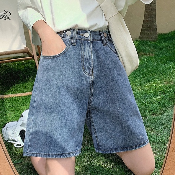 Quần short jean có Bigsize XL/2XL đai nút chỉnh eo tiện lợi cho chị em khó tìm size