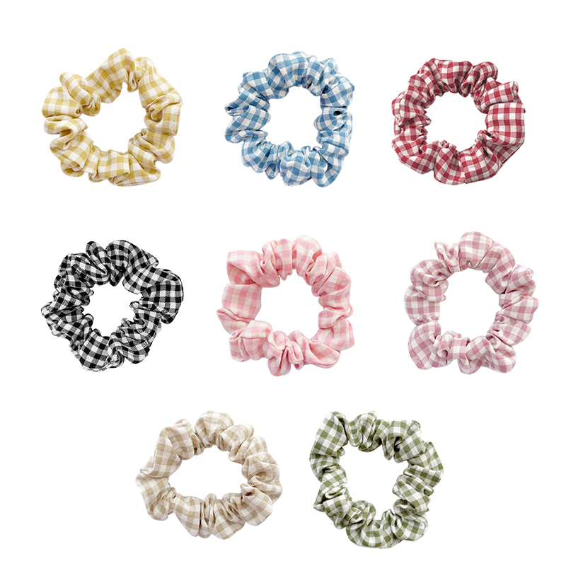 Dây cột tóc đuôi ngựa phong cách Retro kiểu Pháp họa tiết sọc lưới