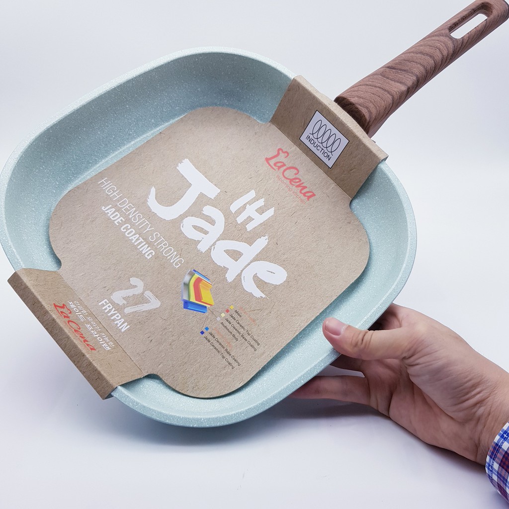 [NK Hàn Quốc] CHẢO NƯỚNG BBQ VUÔNG CHỐNG DÍNH ceramic La cena 7 lớp, 27 cm, màu mint (hàng có bán tại Aoen mall)