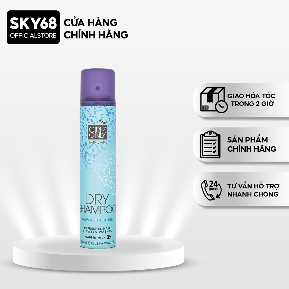 Dầu Gội Khô Giúp Tóc Sạch Dầu Và Trở Nên Bồng Bềnh Ngay Lập Tức Girlz Only Dry Shampoo 200ml - Dawn 'Til Dusk (Xanh)