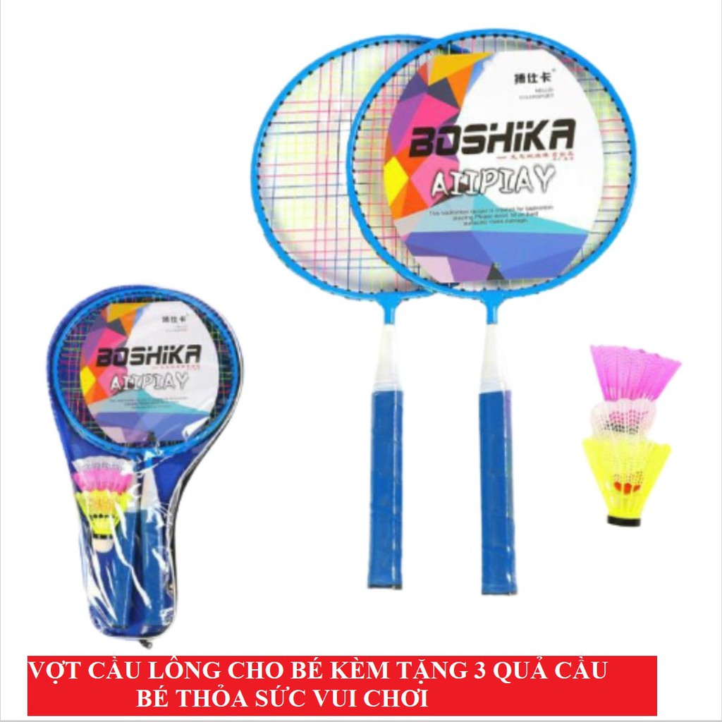 Vợt cầu lông cho bé, trẻ em (1 bộ 2 cái vợt + 1 túi đựng kèm tặng 3 quả cầu)