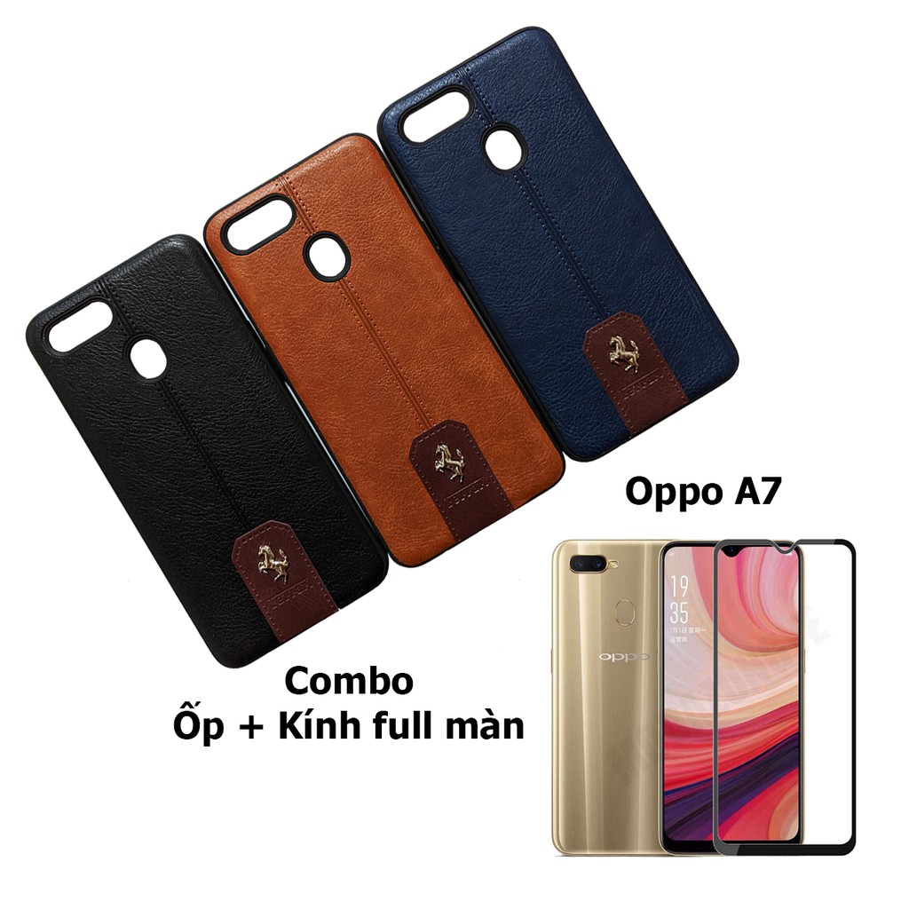 Combo ốp lưng giả da kính cường lực full màn hình Oppo A7