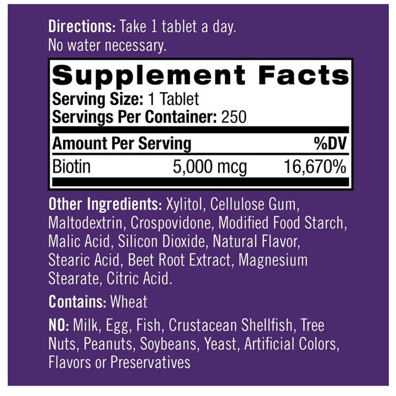 Viên Ngậm Natrol Biotin 5000 mcg hỗ trợ mọc tóc, đẹp da, khoẻ móng   của Mỹ