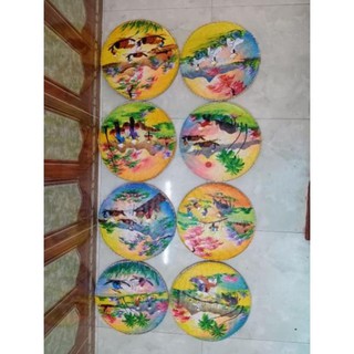 Combo 8 tranh mẹt tre vẽ phong cảnh, mẹt tre trang trí