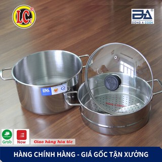 [Hàng chính hãng] Bộ Nồi xửng hấp gà bánh flan nấu xôi 2 tầng Inox Đông Á đáy từ cao cấp - Dùng được bếp từ