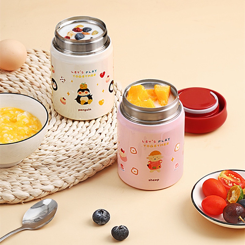Hộp Đựng Cơm Trưa Giữ Nhiệt Bằng Thép Không Gỉ 304 320ml Kiểu Dáng Hoạt Hình Dễ Thương