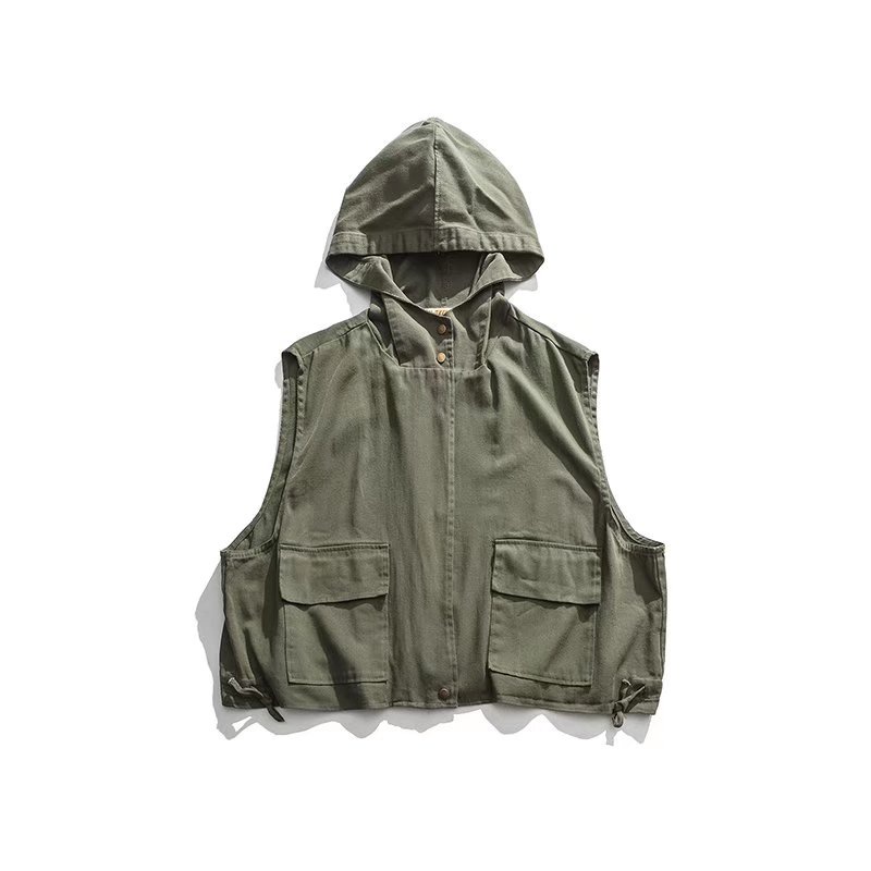 Áo khoác không tay có mũ trùm đầu phong cách thời trang Hong Kong cho nam