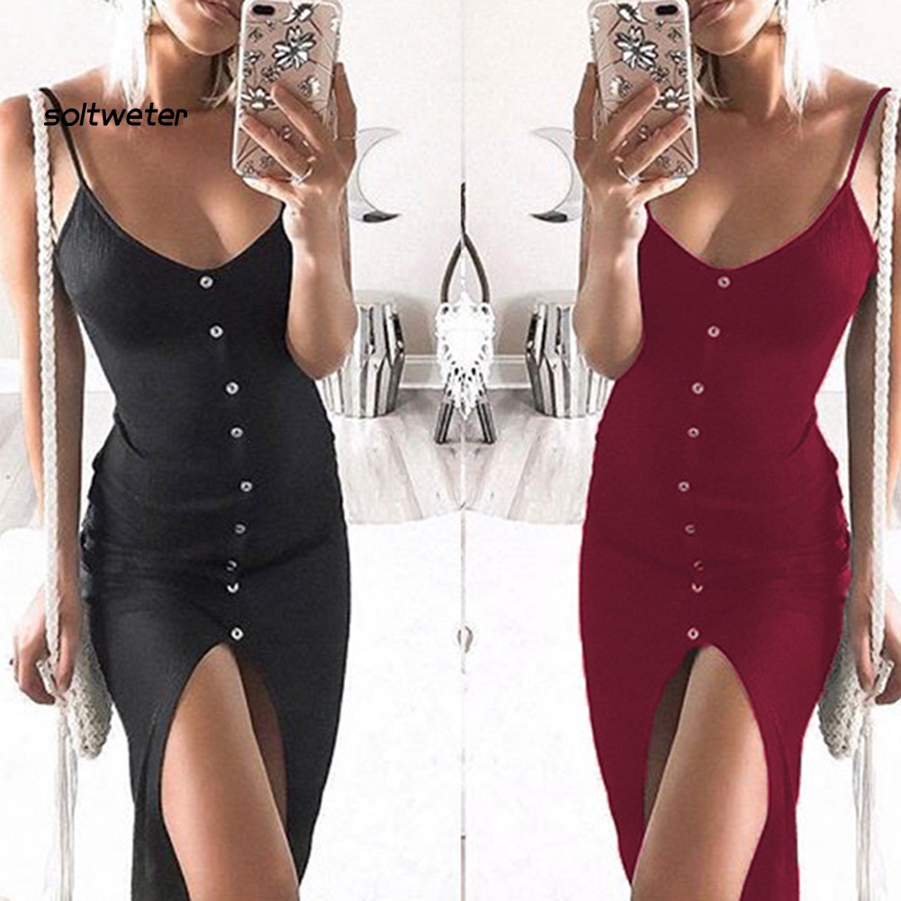 Đầm Hai Dây Xẻ Tà Gợi Cảm Cho Nữ