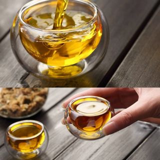 CHÉN (LY)80ml  BẰNG THỦY TINH 2 LỚP DÙNG UỐNG TRÀ, CAFE