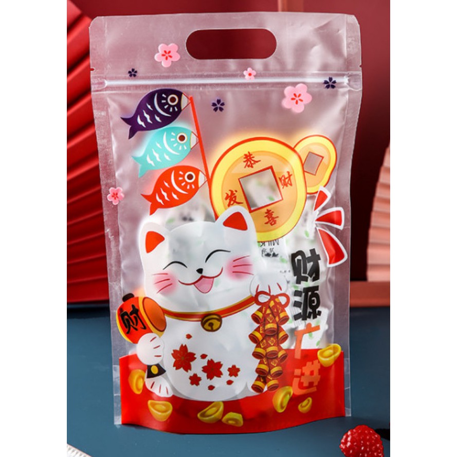 Túi zip Mèo thần tài trắng 15X24X6.5CM - 10 cái