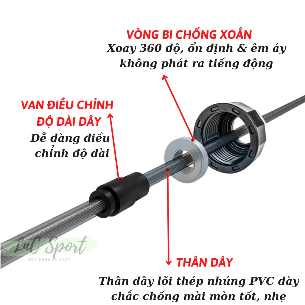 Dây Nhảy Thể Dục LÕI THÉP Kèm TẠ - Tập Luyện Loại Đẹp (Cao Cấp)