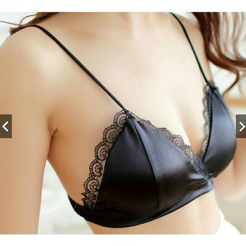 SB03 - Bra phi bóng phối ren, lưng thun -  Seamless Wire Free Triangle Cup Satin Bras - SB03