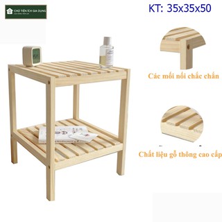 Kệ gỗ đầu giường 2 tầng - Táp đầu giường gỗ thông tự lắp ghép thông minh tiện lợi (kích thước 35*35*50)