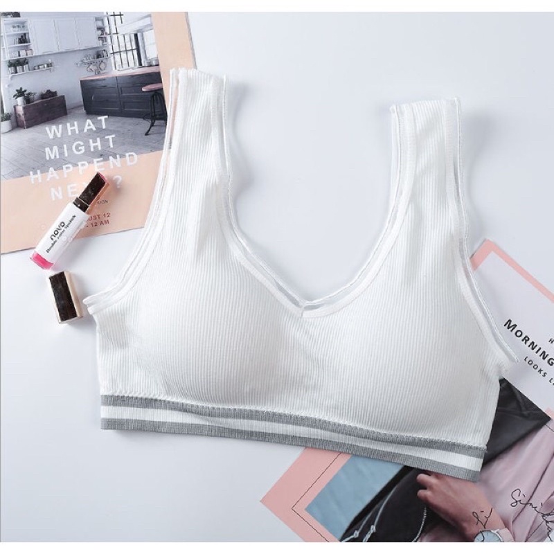 Áo Ngực nữ . Áo Bra chất cotton gân tăm siêu đẹp . Áo bra ba lỗ bản dây to cổ chữ V phối viền siêu đẹp