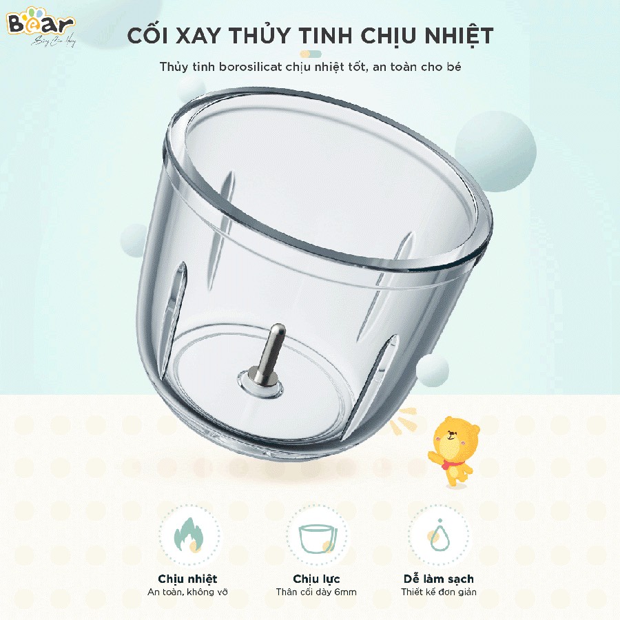 Máy Xay Đồ Ăn Dặm Mini, Máy Xay Thịt Bear GR-B06V1 0.6L, Cối Thủy Tinh An Toàn Vệ Sinh, Bảo Hành 12 Tháng