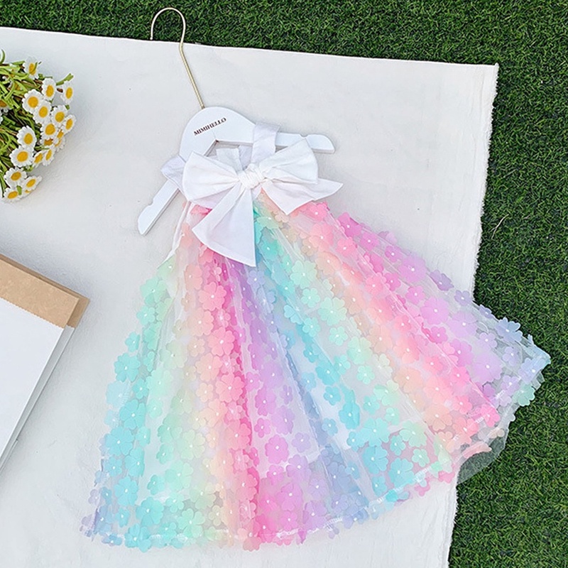 Váy Trẻ Em Bé Gái Thời Trang Hoa Cầu Vồng Akkku