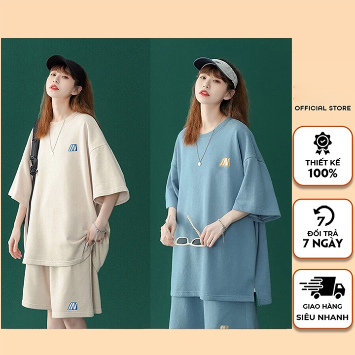 Bộ Áo Phông Form Rộng Cộc Tay Mix Quần Short Suông Trơn, Set Nữ Thun Xốp Tay Lỡ Freesize Dưới 65kg
