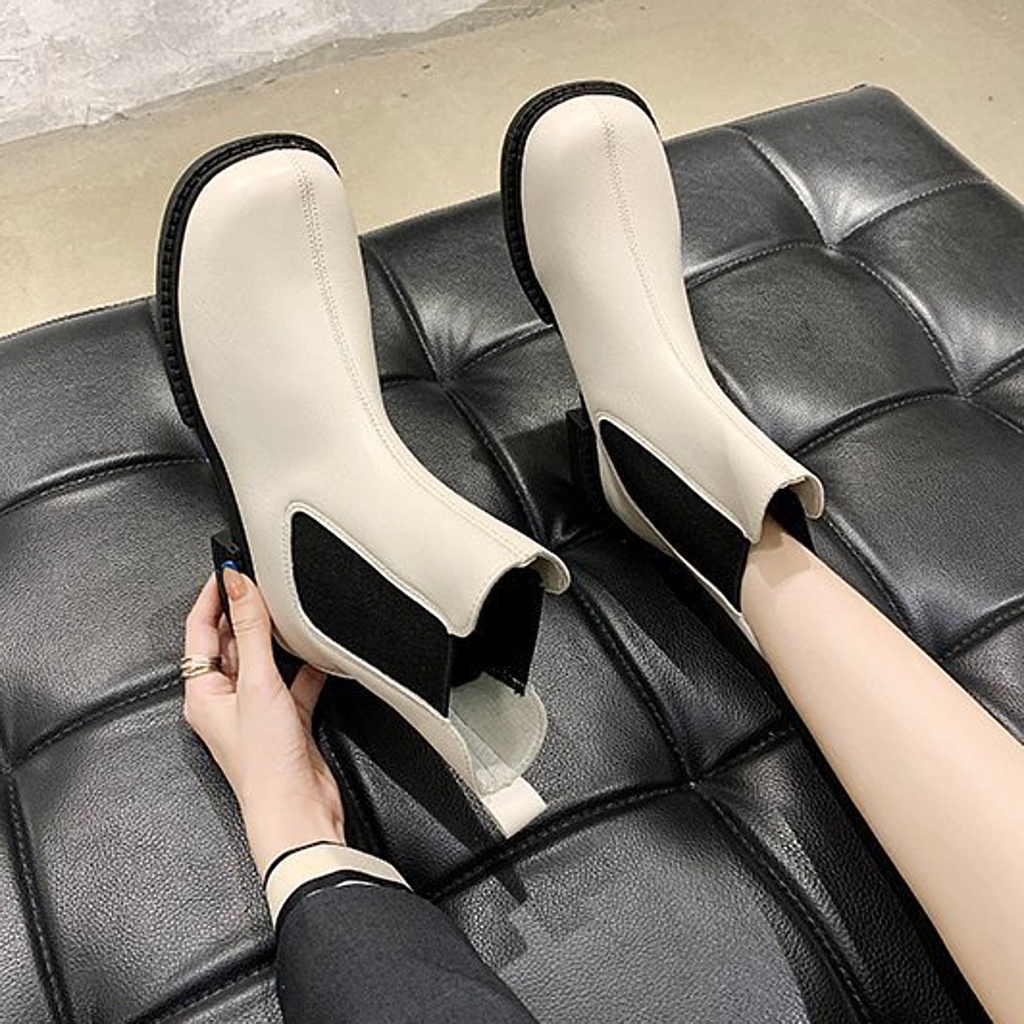 Giày Bốt Martin Ulzzang Nữ Vintage, Chealse Boots Da Cao Cấp Mũi Tròn Cổ Cao Đế Độn 3cm Hàn Quốc - Iclassy_shoes