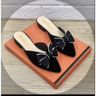 Sẵn hàng Sục nhung nơ vải -gót 3cm mũi nhọn