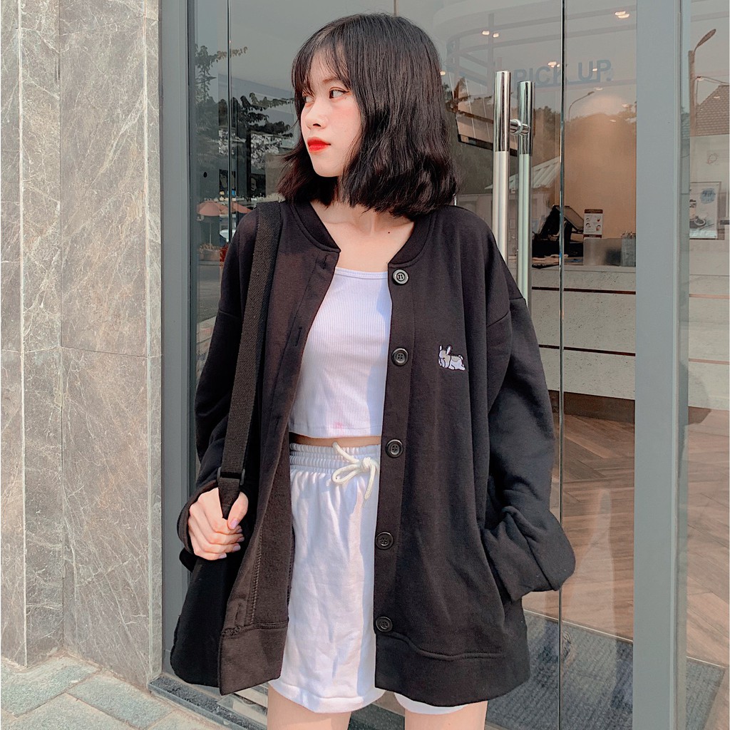 Áo Khoác Nỉ Cadigan Bomber PUPPY LAZY 07.07 Ulzzang + ẢNH THẬT