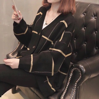 Cardigan Len Kẻ Korea