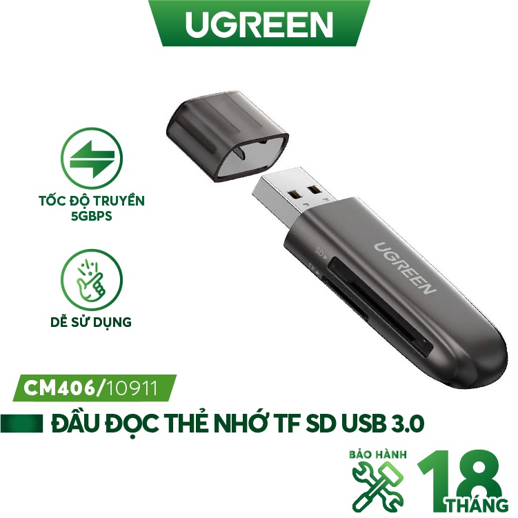 Đầu đọc thẻ TF SD USB 3.0 UGREEN CM406 10911