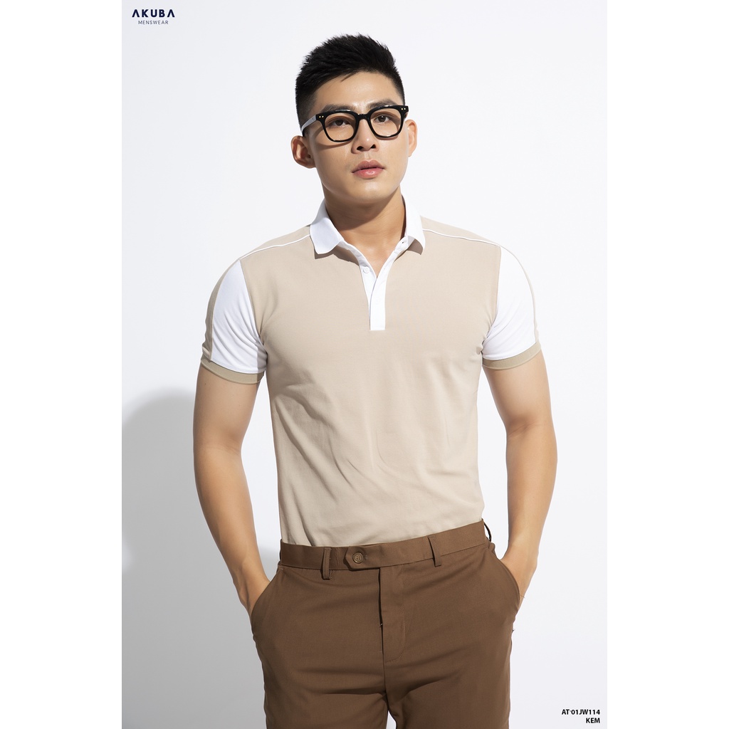 Áo thun polo nam AKUBA form slimfit, chất liệu 100% cotton cá sấu, vải mềm mại, thoáng khí, thấm hút mồ hôi tốt 01JW114