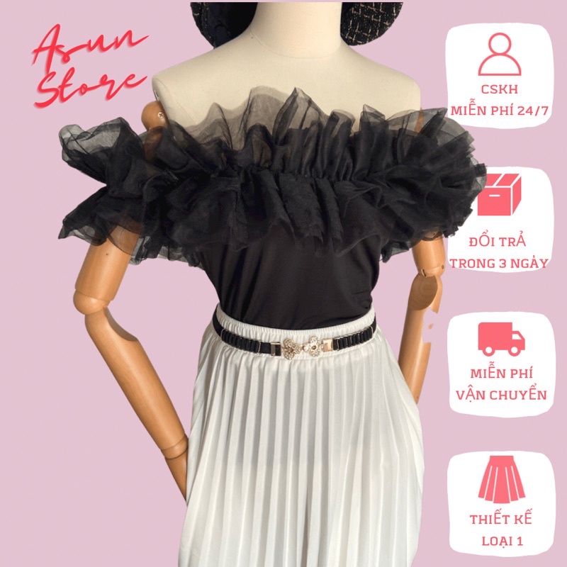 Áo trễ vai bèo ren sexy💋CLIP+ẢNH THẬT💋 áo bẹt vai hở vai cotton zip thiết kế