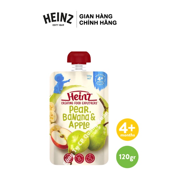 [HSD: 12/12/2023] Túi Dinh Dưỡng Lê, Chuối Và Táo Nghiền HEINZ 120g