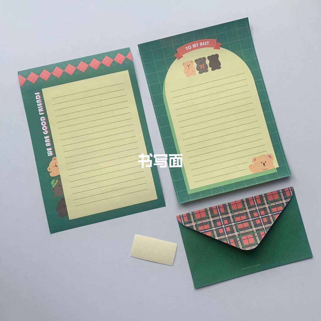 Bộ phong bì nhãn dán viết thư tình in hình chú gấu lãng mạn đáng yêu