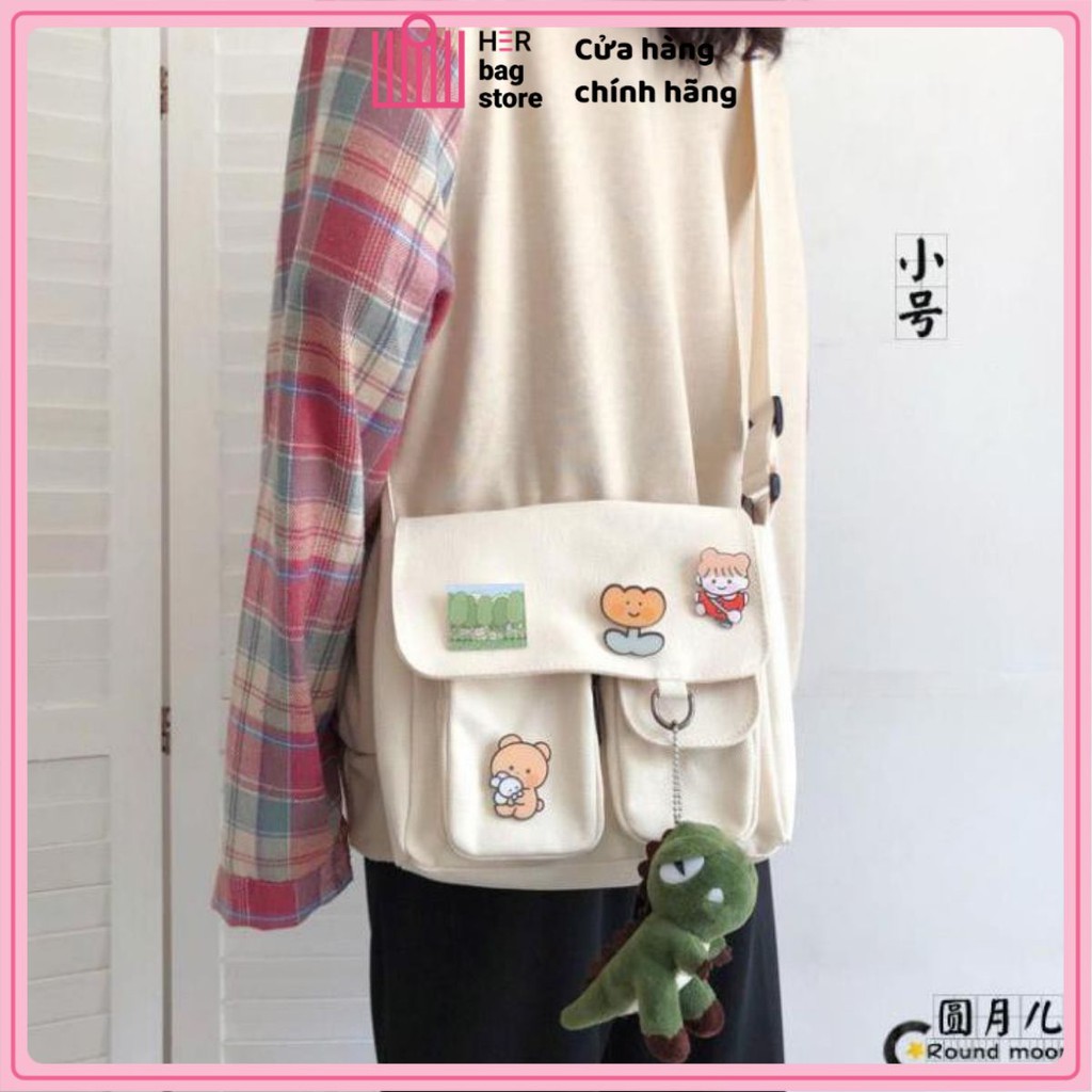 [Vải XỊN LOẠI 1] Túi tote vải canvas đeo chéo giá rẻ trơn đi học nam nữ Unisex size to vừa a4 sách vở Herbagstore