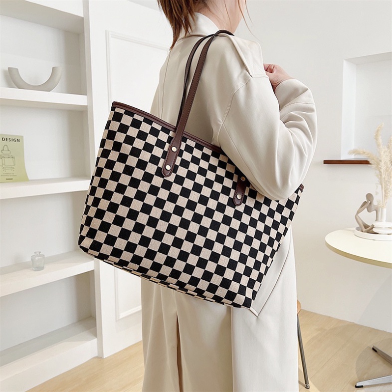 Túi Xách công sở to họa tiết kẻ ô trẻ trung Chất da PU dày dặn-Newtuixchnu
