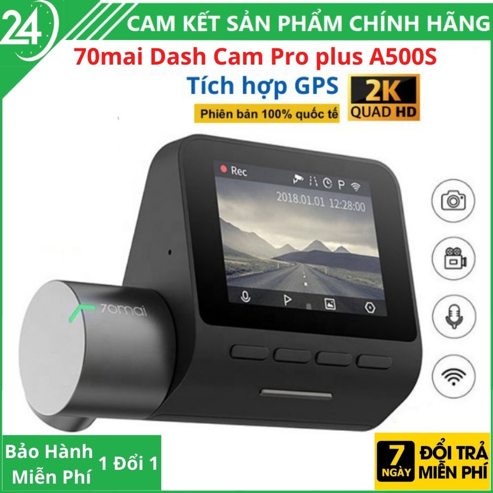 Camera Hành Trình 70mai Pro plus A500S Quốc Tế Tích hợp sẵn GPS và Camera Sau