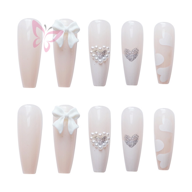 Set 24 Móng Tay Giả Đính Ngọc Trai Thời Trang Cho Nữ