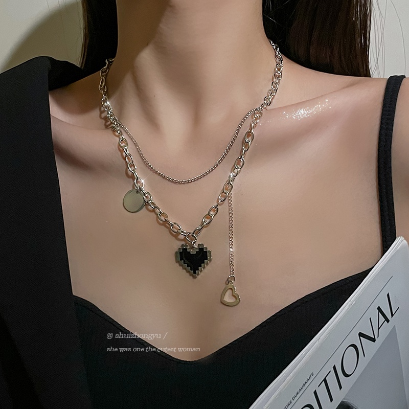 Vòng cổ Hai Lớp Hình Trái Tim Phong Cách Hip Hop Đơn Giản Cho Nữ