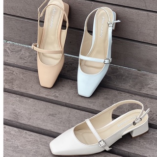  Giày cao gót 3 phân mũi vuông kiểu dáng maryjane Annmodels gót vuông hở gót slingback _Min3004XMQNSD 
