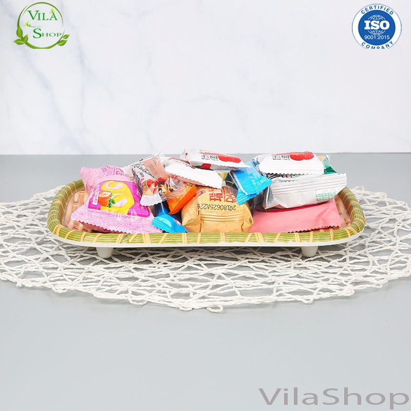 Đĩa Nhựa Giả Mây, Đĩa Phíp Giả Mây Tre Đan HÌNH CHỮ NHẬT Nhiều Size Có Chân Đế, Để Hoa Quả Bún Mẹt Sang Trọng Tiện Lợi