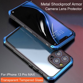 Shockproof Armor Aluminum Metal Case Compatible For iPhone 14 13 Pro MAX Color Bumper Transparent Tempered Glass Back Cover Camera Protector Phone Cover For iphone 14 Plus