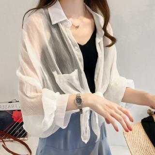 Áo Sơ Mi Voan Tay Phồng Dáng Rộng Kẻ Sọc Trẻ Trung Hợp Thời Trang