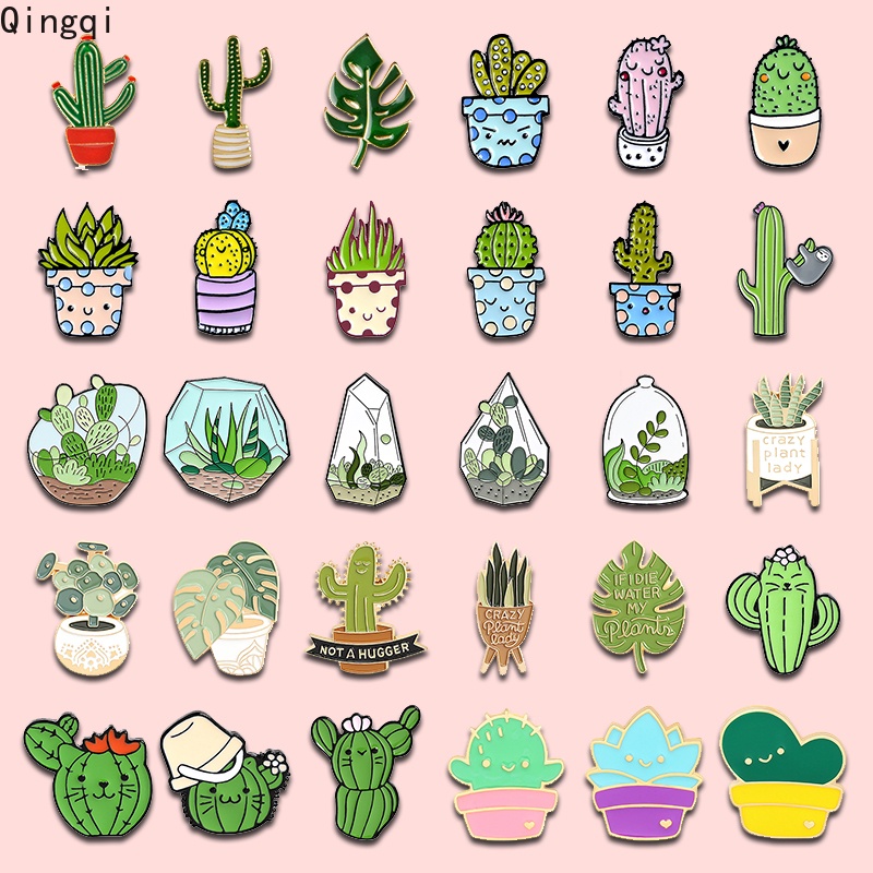 Ghim cài áo Miss Zoe tráng men hình chậu cây xương rồng dễ thương 30 kiểu làm quà tặng cho bạn bè trẻ em