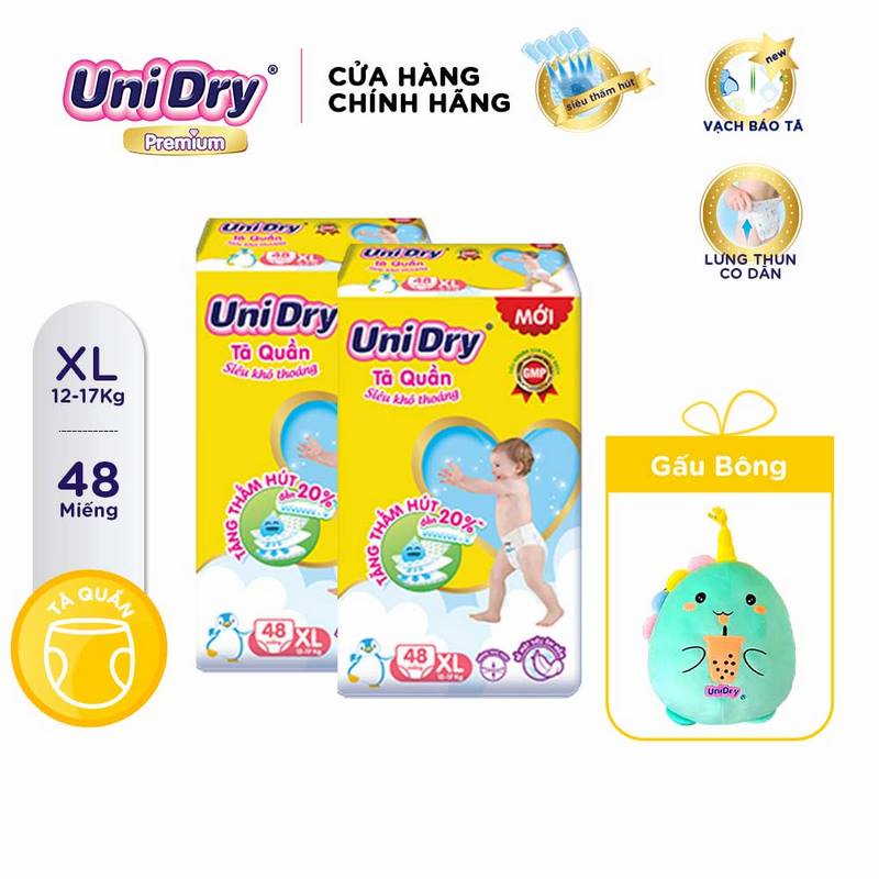 (Tặng 1 thú bông cho bé) Combo 2 Tã Quần Unidry Gói Jumbo Bao Bì Mới Size M60-L54-XL48-XXL44